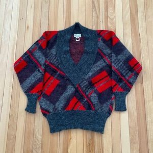 Vintage 70-80s Coranit Argyle Print Mohair Blend V-Neck Sweater - West Germany